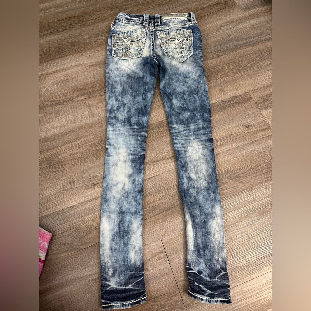 Rock Revival Distressed Skinny Jeans Acid Wash Y2K McBling Biker Grunge Stacked